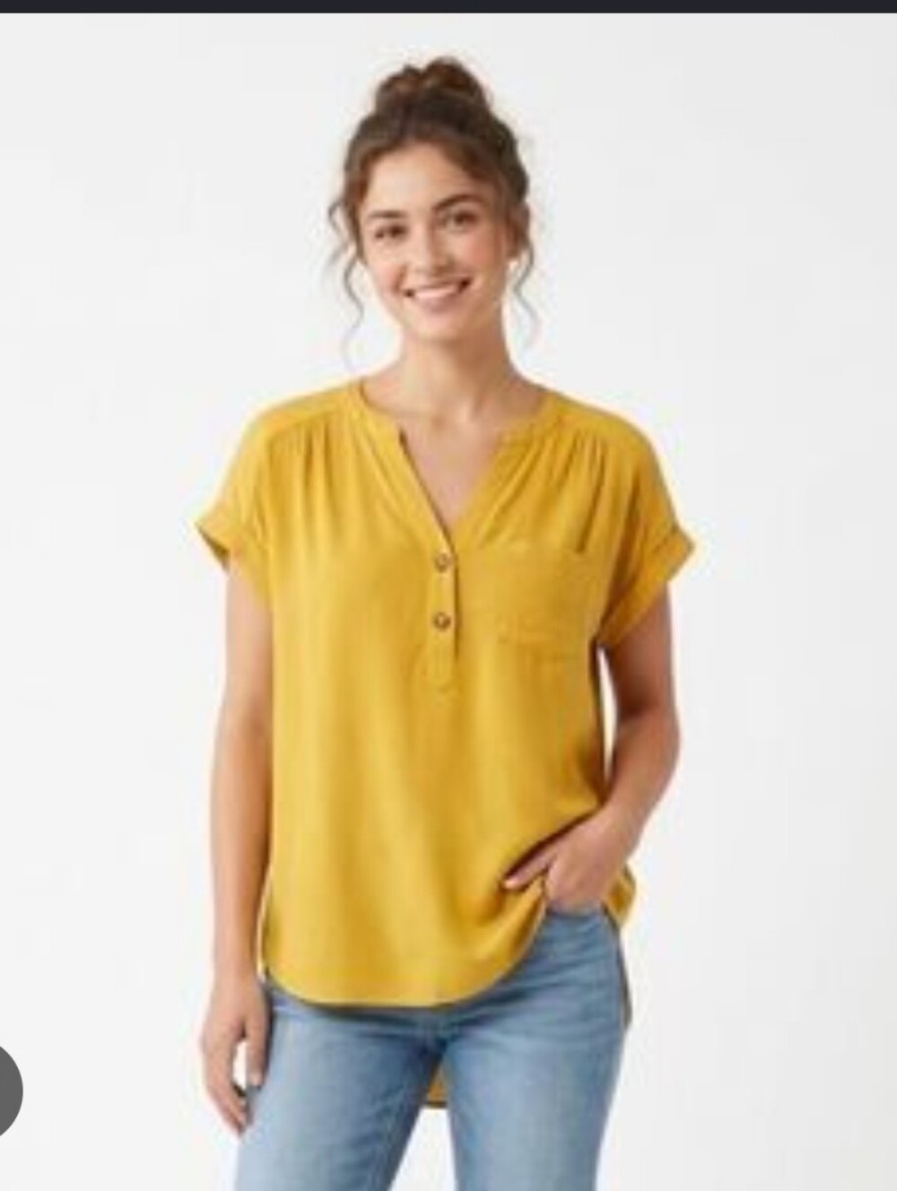 Rose & Olive Mustard Yellow V-Neck Short Sleeve Blouse